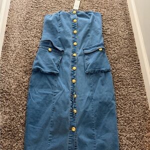 Daisy Strapless Denim Dress with Yellow Buttons